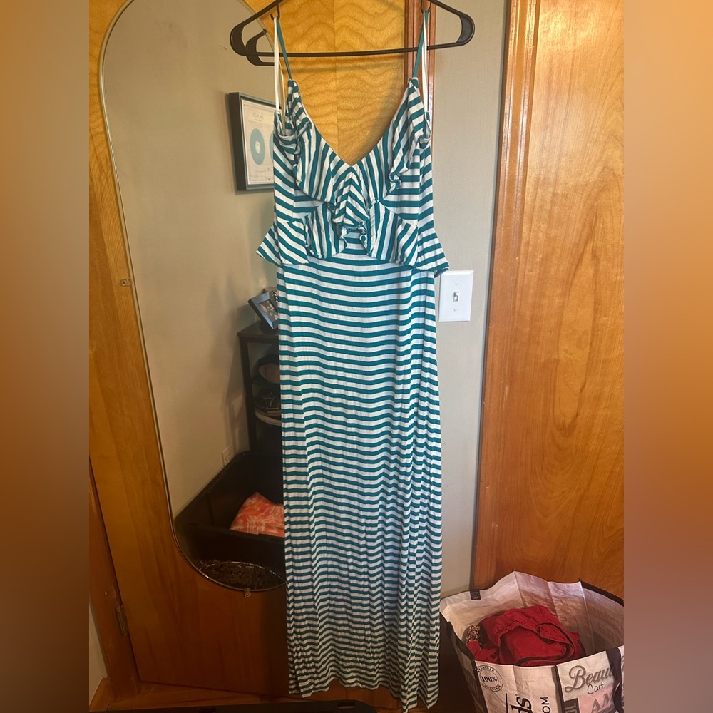 Max Studio Maxi Dress Blue/White Stripes (XL)